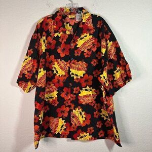 Hawaiian Tropic Mens Black Yellow Orange Hibiscus Shirt‎ Button Down XXL